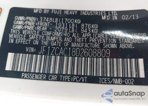 2013 Subaru Brz Limited z USA, uszkodzony, nr VIN JF1ZCAC18D2608809